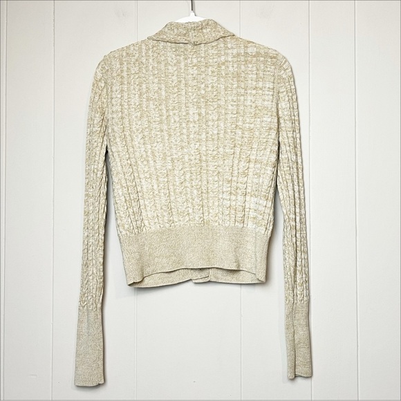 Worth 100% Wool Cable Knit Cardigan Sweater Small lightweight button tan cropped - Picture 4 of 10